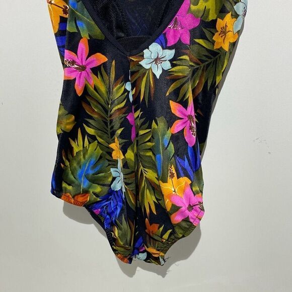 Slim Allure Women's Multicolor Tropical Mesh One Piece Swimsuit Size Large - Picture 5 of 8